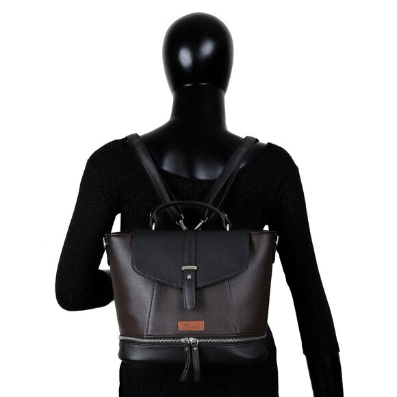 Ladies' Brown Colour Vegan/PU Leather Backpack – Stylish Daypack with Top Handle - Picture 10 of 10